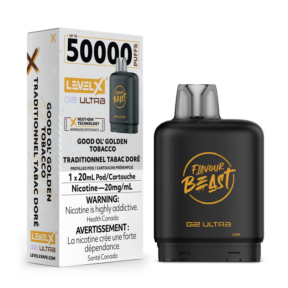 Flavour Beast LEVEL X G2 Ultra 50K Pod - Good OL' Golden Tobacco 20mg